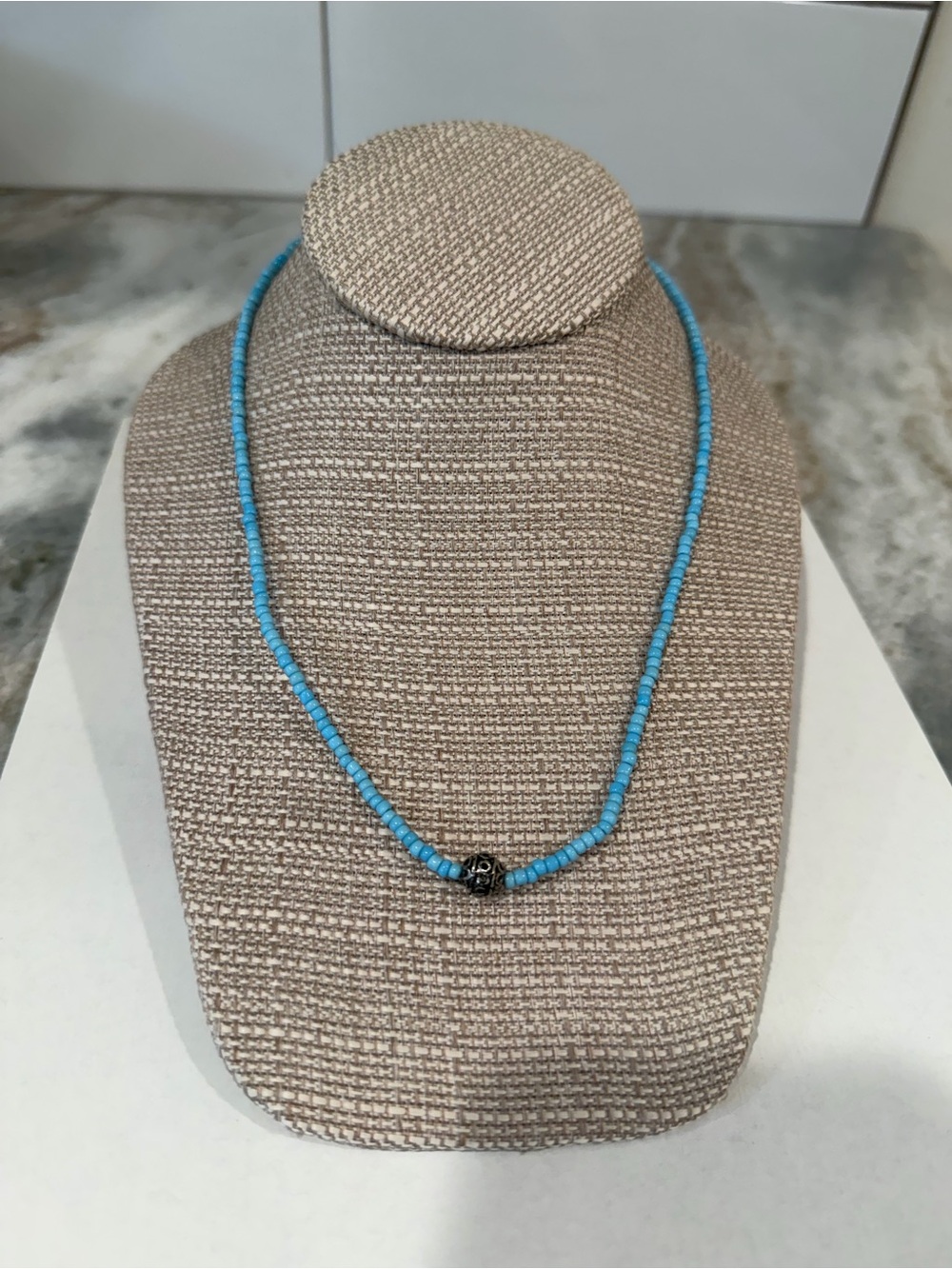 Turquoise Beaded Necklace with Silver Accent - Women Jewelry